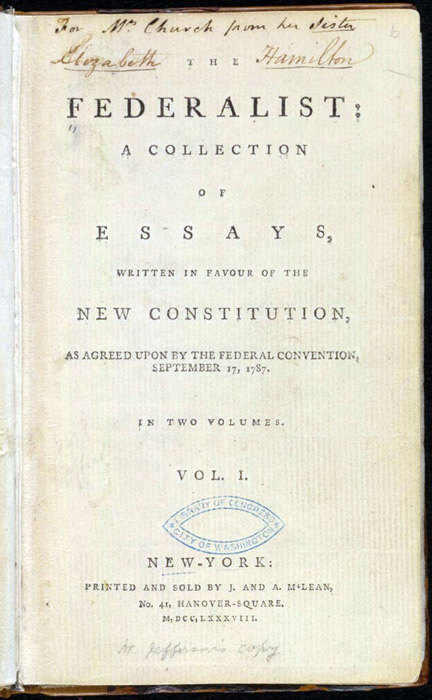 Photo of First Edition of The Federalist